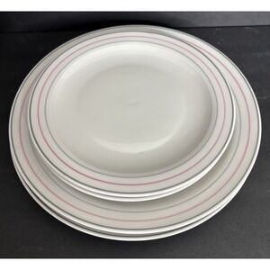 4 Johann Seltmann Vohenstrauss Bavaria Plates 7.5" and 9.5" Pink Gray Striped